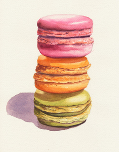 Macarons watercolor still life painting inspired by light